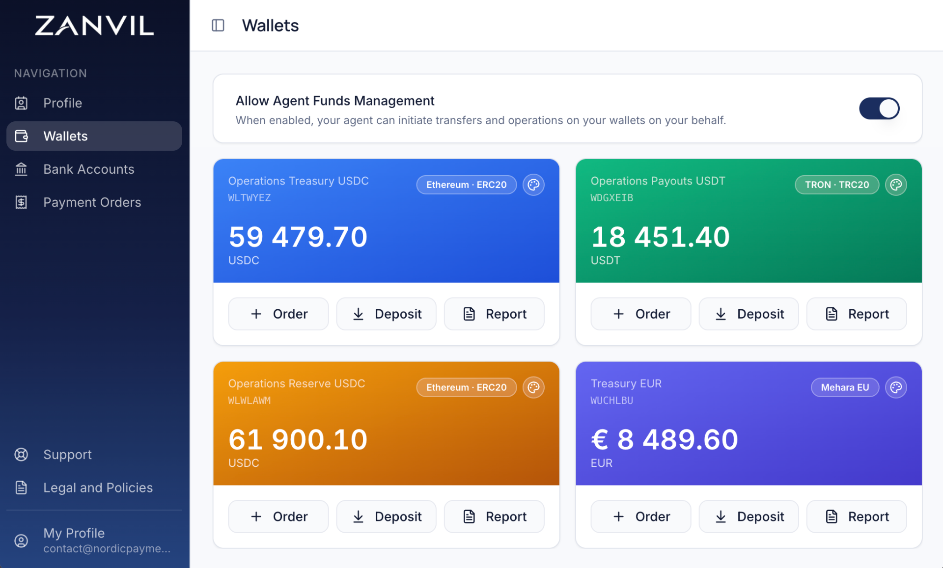 Client portal with the Allow Agent Funds Management switch